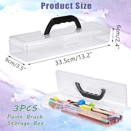 Image of BTSKY 3 Pack Clear Plastic Painting Brush Container with Black Handle, Portable Long Paintbrush Case, Drawing Tools Storage Box, Practical Art Supply Organizer for Artist Crafters, 13.2 inchx3.5 inchx2.4 inch