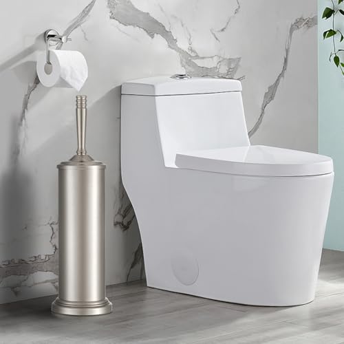 Image of Stain Nickel Toilet Brush and Holder Set, Stainless Steel Toilet Brush for Bathroom,Heavy Duty Silver Toilet Bowl Brush,Deep Cleaning Modern Toilet Cleaner Brush -Space Saving, Covered Brush