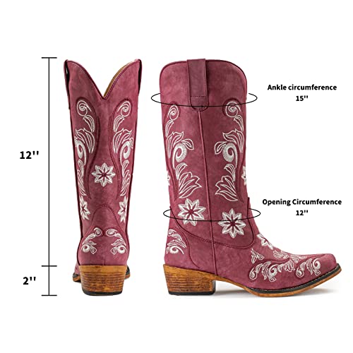 Iuv Cowboy Boots For Women Mid Calf Western Boots Cowgirl Pull-On Tabs Pointy Toe Boot #TOP1