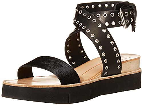 Dolce Vita Women s Panko Stud Wedge Sandal, Midnight Calf Hair, 9.5