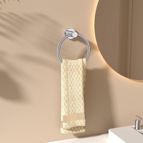 Image of FORIOUS Towel Ring, SUS304 Stainless Steel Modern Hand Towel Holder Rack Hanger Round for Bathroom Wall Mounted, Ideal for Bath, Kitchen, RV, Chrome(2 Pack)