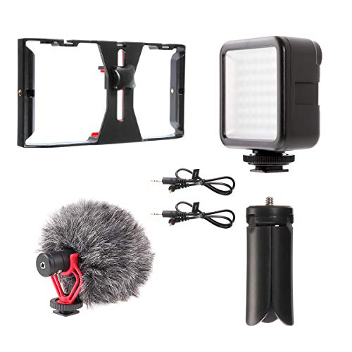 FocusFoto PRO U-Rig Smartphone Video Camera Cage Mount Holder Stabilizer Handle Grip with BOYA by-MM1 Microphone Mic+ 49 LED Light+ Mini Tripod Kit for Mobile Phone iPhone Filmmaking Videomaker - Image 3