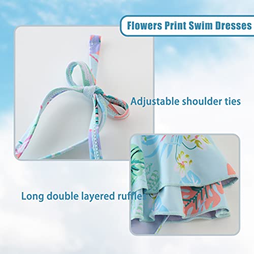 Image of Girls One Piece Swimsuits Halter Ruffled Bathing Suit for Kids Hawaiian Swimwear Leopard Swim Dress 3-16 Years