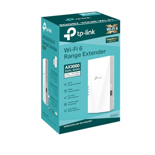 TP-Link RE700X WiFi 6 WLAN Verstärker Repeater AX3000, Dualband 2402MBit/s 5GHz + 574MBit/s 2,4GHz, MU-MIMO, Gigabit Port, Kompatibel mit Fritzbox