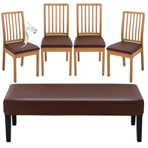 FUANGUI PU Dining Room Chair Covers Slipcovers Set of 4 and 1PC Bench Cover