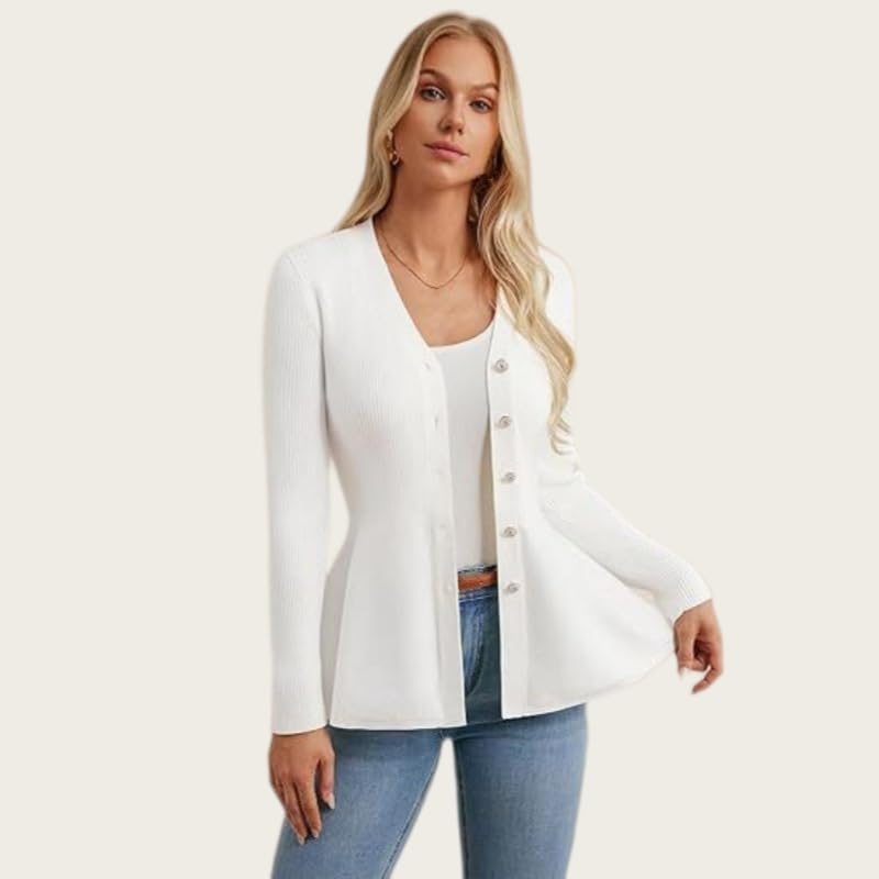 Cardigan da Donna A Coste Slim Fit Elegante Maglione A Maniche Lunghe con Orlo A Volant Giacca Leggera con Scollo A V E Bottoni Frontali Maglione Caldo Autunnale Capospalla Perfetto per Oktoberfest