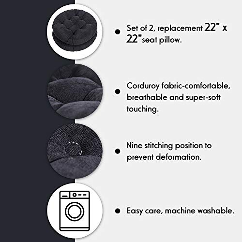 Tiita Solid Papasan Patio Seat Cushion Round Hanging Chair Cushion Home Floor Cushion 22 Inch Set Of 2 Throw Pillows Indoor/Outdoor (Black, 22 X 22 X 4 Inches) #TOP7