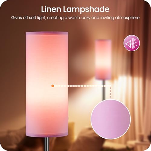 Image of Dimmable Pink Floor Lamp for Living Room with Remote and Foot Switch, Corner Floor Lamp for Bedroom, 64.4 inch Standing Tall Lamp, 10W 900LM Bulb Included, 3000K-6500K, Linen Shade, FCC Listed P06LD05W1