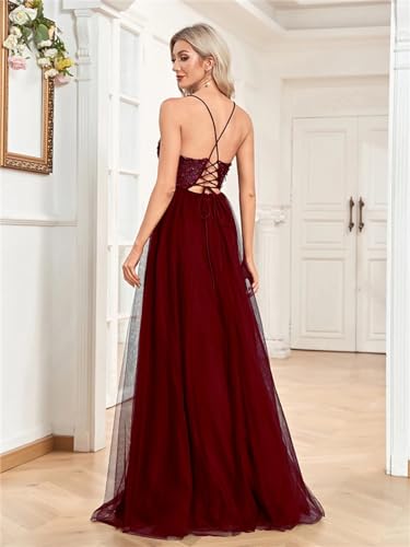 Women Evening Dress Sexy Hollowing Applique Backless A-Line Tulle Dress Chiffon Slit Long Party Cocktail Dress3