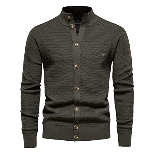 Cardigan homme coton col montant vert S pour protéger du froid