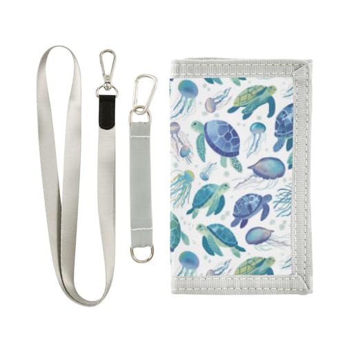 Wusikd Sea Turtle Kids Wallet for Boys Girls Jellyfish Toddler Trifold Wallet Novelty Wallet for Teens Women Men