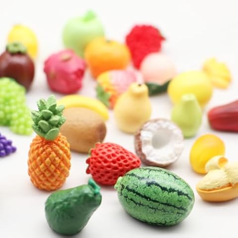 Fruits Mini Resin Figures 30 PCS Pineapple Lemon Strawberry Peach Resin Little Small Figures Garden Play Kitchen Game Party Accessories Artificial Fruits Decor Cover
