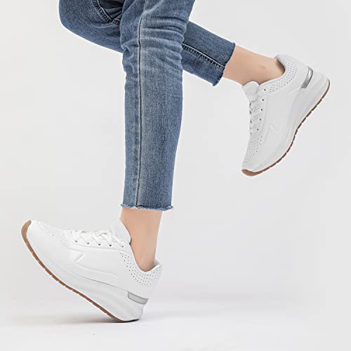 Anjoufemme Fashion Wedge Sneakers For Women - White Comfortable Slip On Sneakers For Women Non Slip Tennis Shoes Womens Breathable Walking Shoes #TOP5
