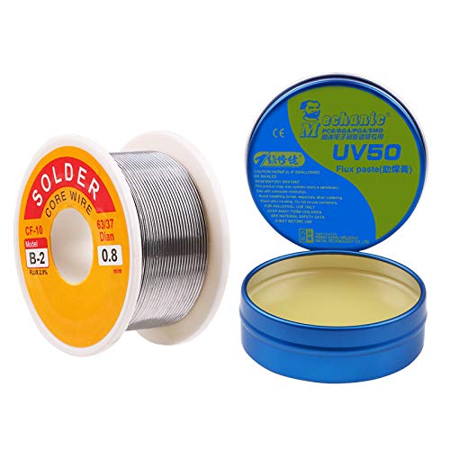 🔥 Crazepony 63-37 Tin Lead Rosin Core Solder Wire(0.8mm 100g) and Solder Paste Flux(50g) for Electrical Solderding and DIY