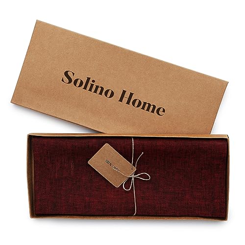 image for Solino Home Linen Table Runner 60 Inch - Red Garnet 100% Pure Linen Sm