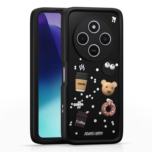 Image of Bintage Cute Fun Taddy Cartoon 3D Ball Bear Milk Donut Coffee Cup Silicon Case Full Body & Camera Protection Back Cover Compatible for Poco M7 5G - Black