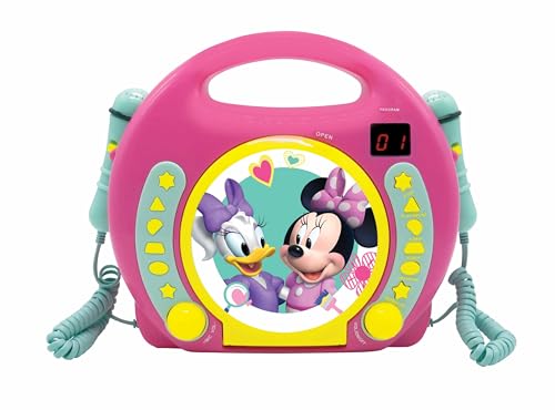 Lexibook, Disney Minnie, Leitor de CD portátil com microfones, Leitor de música, Repetição e programação, Karaoke, Entrada para fones de ouvido, Rosa, RCDK100MN