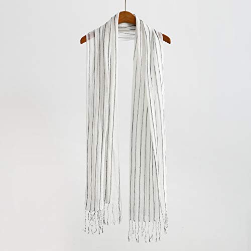 Jeelow 100% Linen Lightweight Striped Light Scarf Shawl Wrap For Men & Women (White Linen Black Stripes) #TOP3