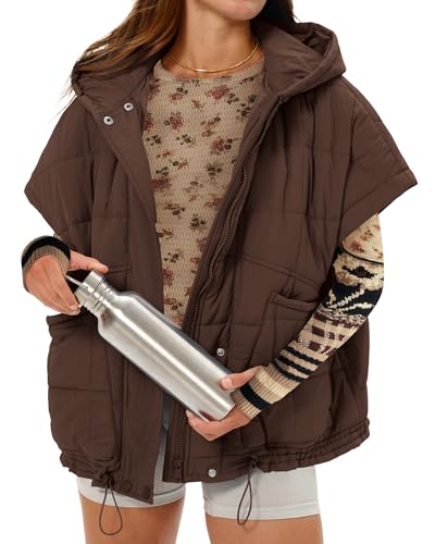Gacaky Quilted Vest for Women Oversized Stand Collar Cap Sleeve