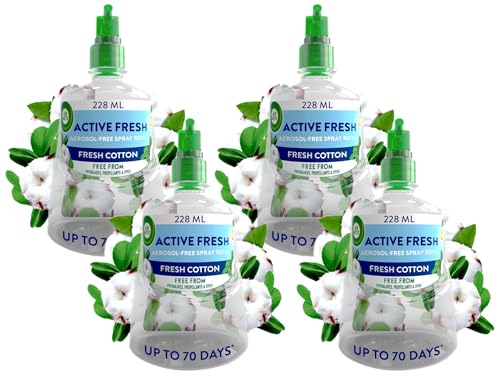 Air Wick Aerosol-Free Automatic Air Freshener Spray | Fresh Cotton| Refills| 24x7 Active Fresh Odour Neutraliser | Lasts Up to 70 Days (Pack of 4)