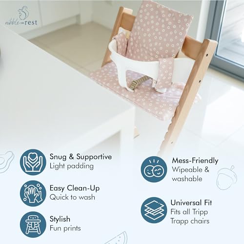 Image of Nibble and Rest Cushion for Stokke Tripp Trapp High Chairs, Soft Padded Seat & Backrest, Baby Set Compatible, Wipeable, Machine Washable, Easy to Clean, Stylish Print(Daisy)