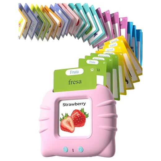 Airbition Bilingual Pink Spanish and English Talking Flash Cards, Pocket Speech Therapy Toy with 510 Words, Montessori Language Learning Toy, Children's Sensory Learning Kits