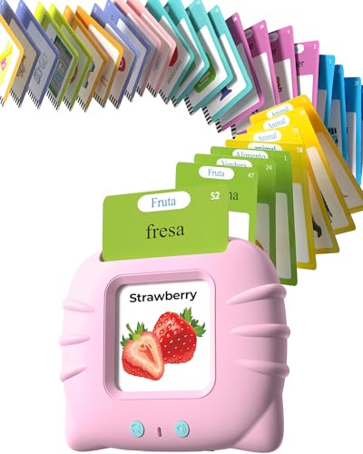 Image of Airbition Bilingual Pink Spanish and English Talking Flash Cards, Pocket Speech Therapy Tools with 510 Words, Montessori Language Learning Aids, Children's Sensory Learning Kits
