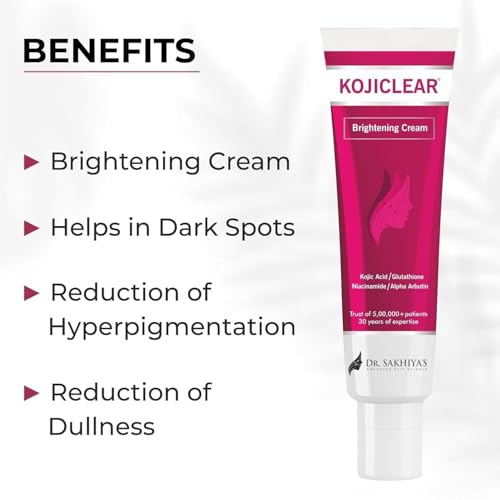 Image of Dr. Sakhiya's Kojiclear Face Cream with Kojic Acid, Glutathione, Niacinamide, and Alpha Arbutin, Helps in Dark Spot and Tan for Men and Women (20gm Pack of 1)