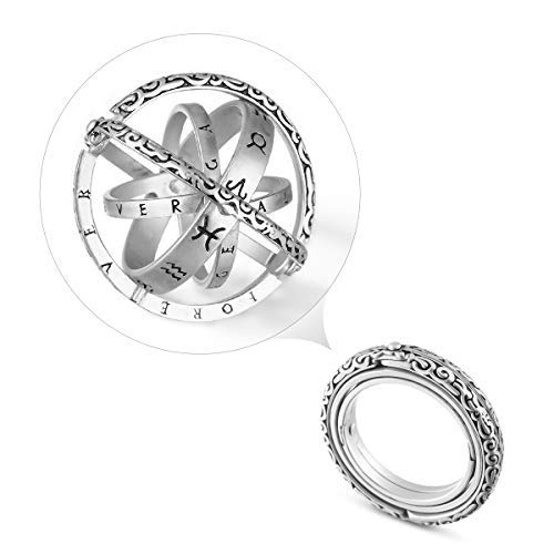 Preisvergleich Produktbild GEMITTO Astronomischer Fingerball -Ring Deutscher Retro Ball Flip Deformation kosmischer Ring Paar kreativer Ring Beschriftung (Material Silber) - (Farbe Vintage Silber) #12