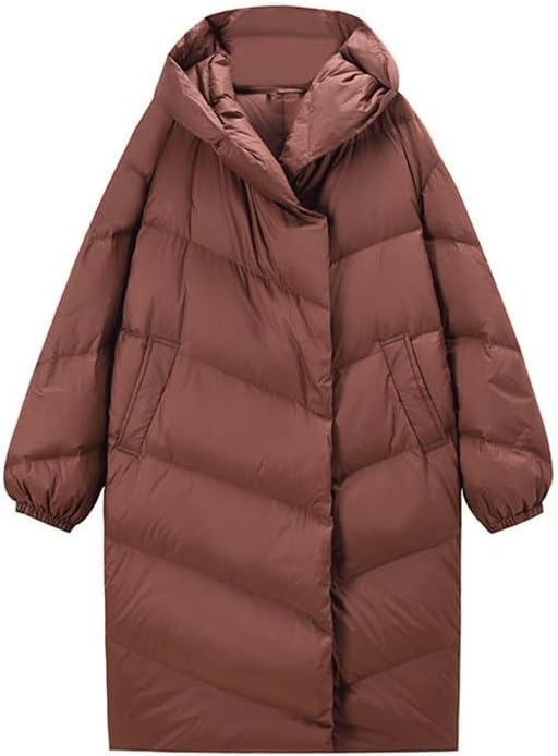 Winter Thickened Warm Hooded Mid-Length Down Jacket -Light Bakelite