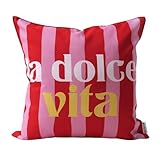 CB Home & Style Outdoorkissen Gartenkissen Wasserabweisend Wasserfest mit Streifen Hallo Sommer Bella Ciao La Dolce vita 45x45cm mit Füllung (Rot/Pink - La Dolce vita)