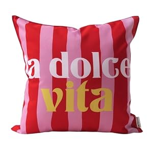 CB Home & Style Outdoorkissen Gartenkissen Wasserabweisend Wasserfest mit Streifen Hallo Sommer Bella Ciao La Dolce vita 45x45cm mit Füllung (Rot/Pink - La Dolce vita)