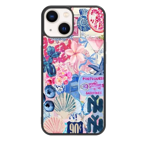 qizjio Cute Collage Phone Case Shockproof Protective Preppy Phone Case for iPhone 15 Coastal Phone Case