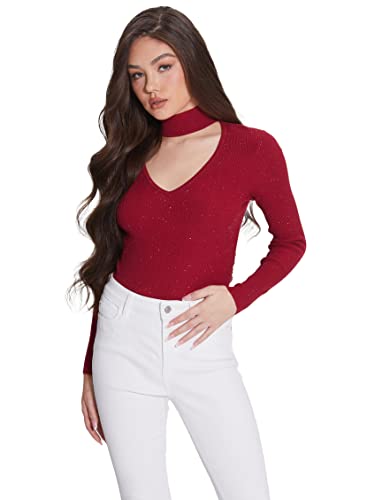 Guess Women's Long Sleeve Micro Sequin Rib Lea Sweater, Fruit Juice Pink Multi, Medium #TOP21