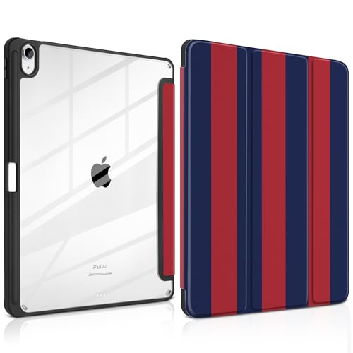Loyrina Case for iPad Air 13 inch M4 2026 M3 2025 M2 2024 Release with Pencil Holder Clear Back Shell Lightweight Shockproof TPU Edge Trifold Stand Auto Wake Sleep Cute Cover, Red Blue Stripes by Loyrina - Used condition - US$25.77