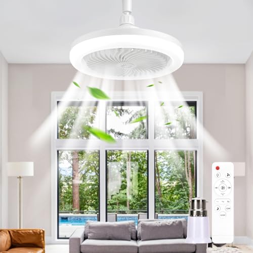 Image of BomKra Ceiling Fans with Lights and Remote LED Ceiling Fan Light E27 Socket with B22 Adapter 30W Timer 3000-6500K 3 Color 3 Speed Fan Lights Ceiling for Bedroom Kitchen Garage Bathroom