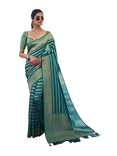 Image of Vardha Women's Banarasi Georgette Saree with Unstitched Blouse Piece - Gold Zari Woven Work Sarees for Wedding (Vritika)