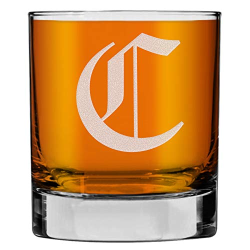 Etched Monogram 11Oz Rocks Old Fashioned Lowball Glass For Whiskey Scotch Bourbon (Letter C) A-Z Personalized Whiskey Glasses, Engraved Whiskey Glasses, Custom Initial Monogrammed Gifts For Men Him #TOP11