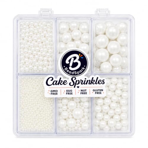 Edible Pearls, White Pearl Sprinkles 4 Sizes for Wedding Cake Decorations