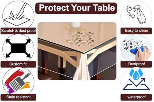 Image of The Furnishing Tree Square Shaped 4 Seater Transparent Table Cover Size 54x54 inches 0.25 mm Thickness Without Lace(Plastic, Pack of 1)