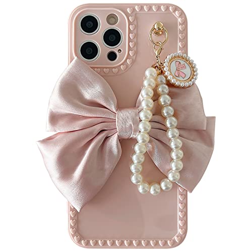Pearl Chain Bow Phone Case Fitted For Iphone 13 11/12 X Xr Xs Pro Max 7/8Plus Shock-Absorbing Silicone Cover(13 Pro Max) #TOP5