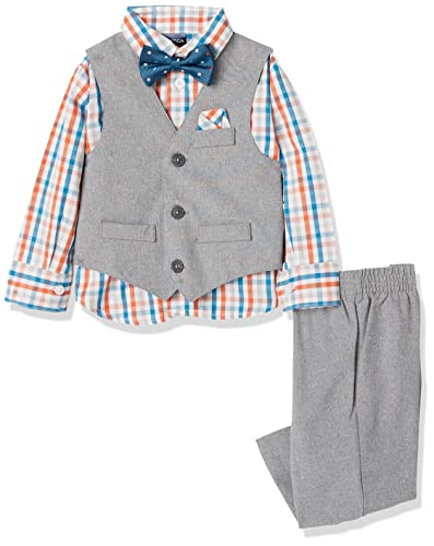 Nautica Baby Boy's 4-Piece Suit Set with Dress Shirt, Vest, Pants, and Bow Tie, Sterling, 12 Months