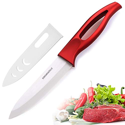XINSAKAISUJI 5-inch ceramic knife, fruit knife set, including scabbard, suitable for cheese, potatoes
