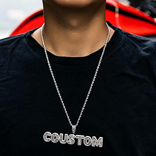 Hdmenc Custom Letter Pendant Small Baguette Name Necklace Men And Women Cubic Zirconia Charm Pendant With Rope Chain Gold Hip Hop Jewelry (2 Letter, Silver) #TOP4