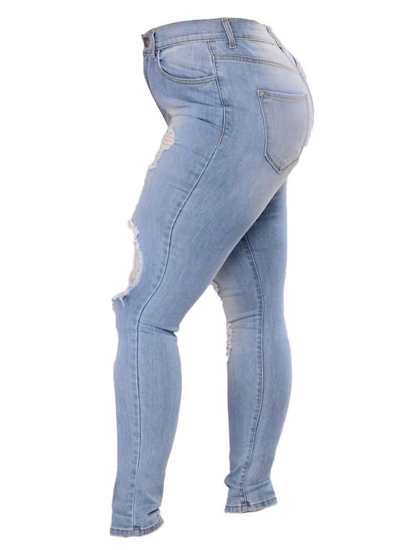 Andongnywell Plus Size Ripped Stretch Jeans Women Slim Skinny Denim Jean High Waist Hole Trousers Pants2