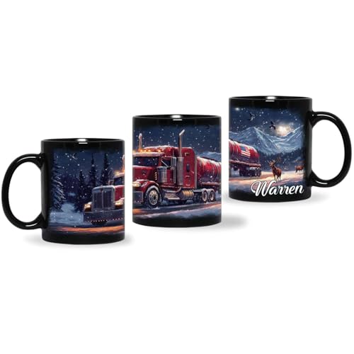 Customized Red Semi Truck Coffee Mug, Gift For Father Brother, Custom Name...