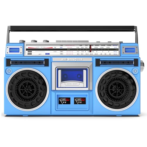  Radio d\'epoca, lettore CD retrò Boombox con radio AM/FM, jack per cuffie da 3,5 mm, supporto ingresso SD/USB, altoparlante incorporato, stile classico anni \'80, registratore a cassette per riunio