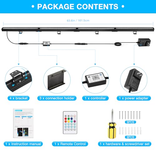LED Light Bars 4Pack: 16inch 18W RGB Color Changing - APP Remote & Group Control - Backlights with Time Setting & Music Modes for Gaming Pictures PC Room Christmas Decoration
