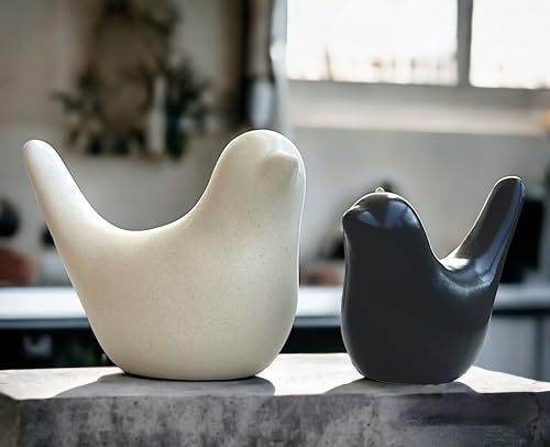Image of Ceramic Birds Figurines Ceramic Blessing Birds Figurine Home Decorations Accessories Set of 2 (Beige and Black Matte)