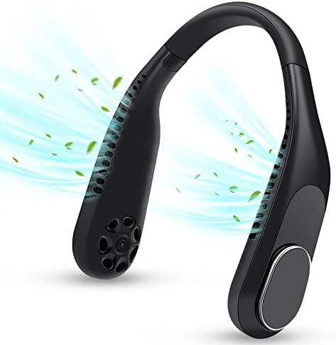 Wolepaz Neck Fan, Portable Neck Fan Hanging Round the Neck, Hands Free Bladeless Mini Fan, USB Rechargeable Personal Headphone Design Cooling Fan with 3 Speed for Sports Travel Outdoor Indoor (Black)